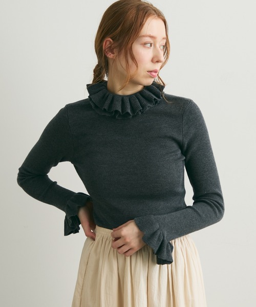 Crisp（クリスプ）の「フリルカラーニットトップス（ニット/セーター・レディース・ホワイト/ピンク/ダークグレー・FREE）」の15枚目の写真