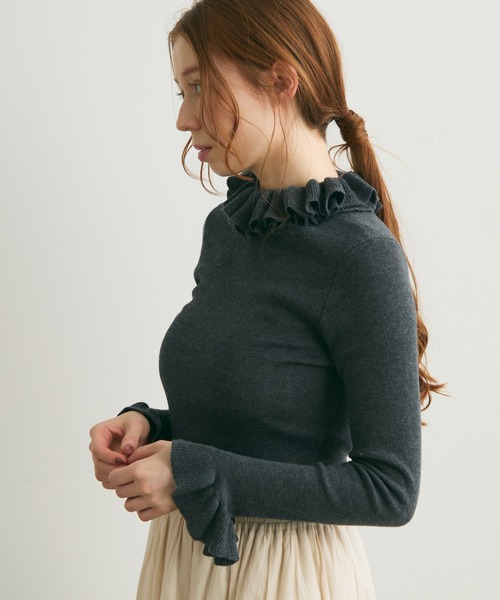 Crisp（クリスプ）の「フリルカラーニットトップス（ニット/セーター・レディース・ホワイト/ピンク/ダークグレー・FREE）」の18枚目の写真