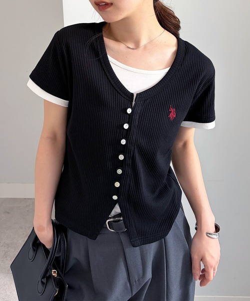U.S. POLO ASSN.(ユーエスポロアッスン)の「RANAN/solleim別注【U.S.POLO ASSN.】バイカラーレイヤード風Tシャツ(Tシャツ/カットソー・レディース・ブラック/ネイビー/ピンク・LL/M/L)」の4枚目の写真