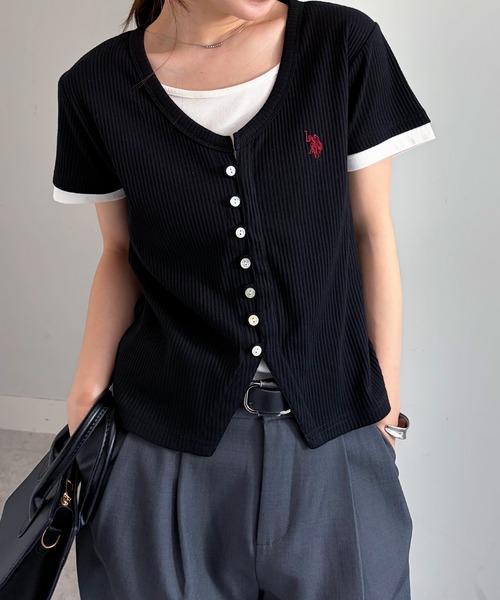 U.S. POLO ASSN.(ユーエスポロアッスン)の「RANAN/solleim別注【U.S.POLO ASSN.】バイカラーレイヤード風Tシャツ(Tシャツ/カットソー・レディース・ブラック/ネイビー/ピンク・LL/M/L)」の5枚目の写真
