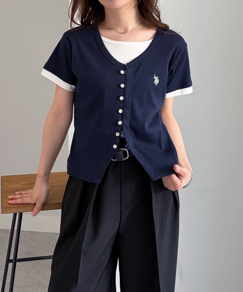 U.S. POLO ASSN.(ユーエスポロアッスン)の「RANAN/solleim別注【U.S.POLO ASSN.】バイカラーレイヤード風Tシャツ(Tシャツ/カットソー・レディース・ブラック/ネイビー/ピンク・LL/M/L)」の7枚目の写真