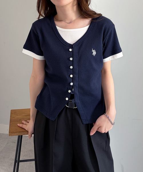 U.S. POLO ASSN.(ユーエスポロアッスン)の「RANAN/solleim別注【U.S.POLO ASSN.】バイカラーレイヤード風Tシャツ(Tシャツ/カットソー・レディース・ブラック/ネイビー/ピンク・LL/M/L)」の8枚目の写真