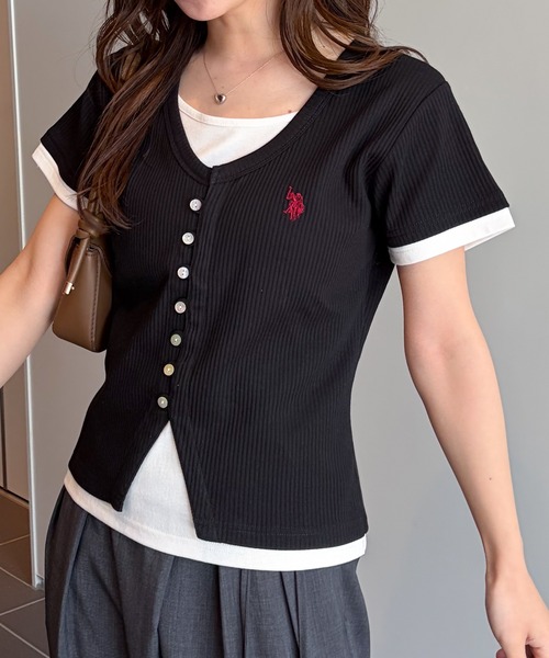 U.S. POLO ASSN.(ユーエスポロアッスン)の「RANAN/solleim別注【U.S.POLO ASSN.】バイカラーレイヤード風Tシャツ(Tシャツ/カットソー・レディース・ブラック/ネイビー/ピンク・LL/M/L)」の6枚目の写真