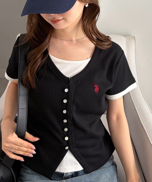 U.S. POLO ASSN.(ユーエスポロアッスン)の「RANAN/solleim別注【U.S.POLO ASSN.】バイカラーレイヤード風Tシャツ(Tシャツ/カットソー・レディース・ブラック/ネイビー/ピンク・LL/M/L)」の14枚目の写真