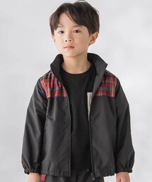 BeBe Petits Pois Vert（ベベプチポワヴェール）の「【お揃い】タフタ+チェック切り替えジップアップブルゾン（ブルゾン）」