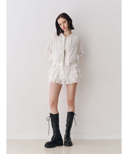 jouetie（ジュエティ）の「レースクロップドZIPフーディー【セットアップ対応】（パーカー・レディース・グリーン/オフホワイト/ブラック・MEDIUM）」の8枚目の写真