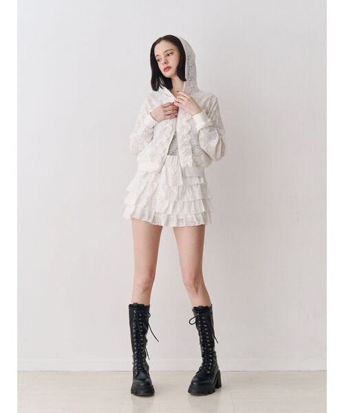 jouetie（ジュエティ）の「レースクロップドZIPフーディー【セットアップ対応】（パーカー・レディース・グリーン/オフホワイト/ブラック・MEDIUM）」の9枚目の写真