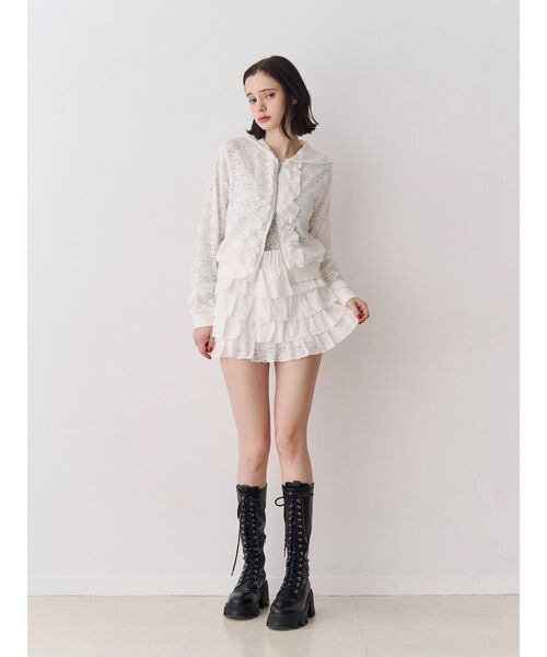 jouetie（ジュエティ）の「レースクロップドZIPフーディー【セットアップ対応】（パーカー・レディース・グリーン/オフホワイト/ブラック・MEDIUM）」の11枚目の写真