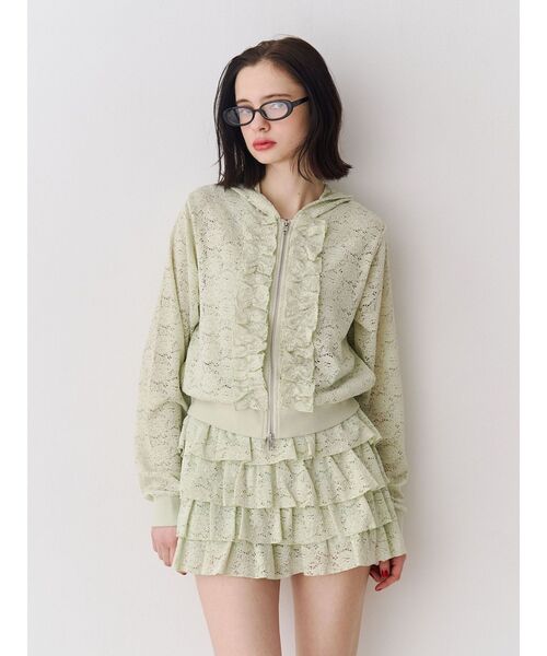 jouetie（ジュエティ）の「レースクロップドZIPフーディー【セットアップ対応】（パーカー・レディース・グリーン/オフホワイト/ブラック・MEDIUM）」の14枚目の写真