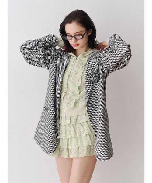 jouetie（ジュエティ）の「レースクロップドZIPフーディー【セットアップ対応】（パーカー・レディース・グリーン/オフホワイト/ブラック・MEDIUM）」の15枚目の写真