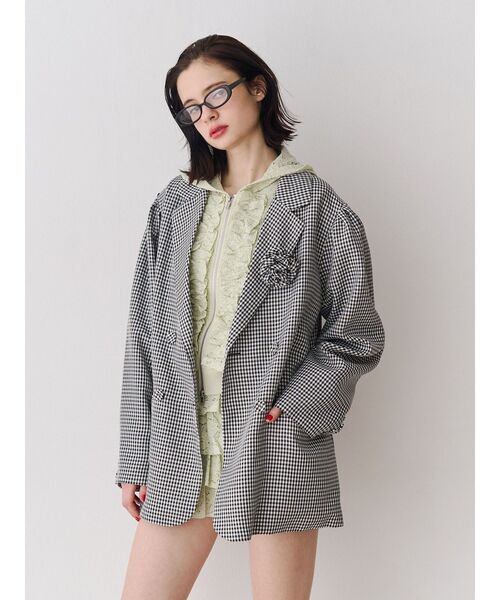 jouetie（ジュエティ）の「レースクロップドZIPフーディー【セットアップ対応】（パーカー・レディース・グリーン/オフホワイト/ブラック・MEDIUM）」の16枚目の写真