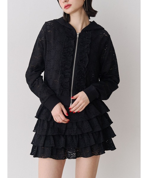 jouetie（ジュエティ）の「レースクロップドZIPフーディー【セットアップ対応】（パーカー・レディース・グリーン/オフホワイト/ブラック・MEDIUM）」の2枚目の写真