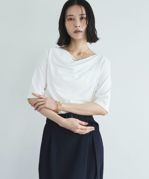 Doux archives(ドゥアルシーヴ)の「ニュアンスネック5分袖カットソー(Tシャツ/カットソー・レディース・ミント/チャコールグレー/オフホワイト・FREE)」の2枚目の写真