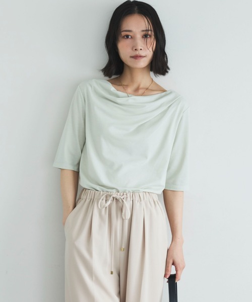 Doux archives(ドゥアルシーヴ)の「ニュアンスネック5分袖カットソー(Tシャツ/カットソー・レディース・ミント/チャコールグレー/オフホワイト・FREE)」の1枚目の写真