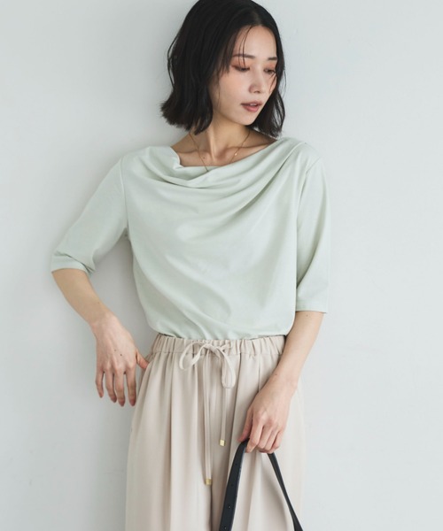Doux archives(ドゥアルシーヴ)の「ニュアンスネック5分袖カットソー(Tシャツ/カットソー・レディース・ミント/チャコールグレー/オフホワイト・FREE)」の19枚目の写真