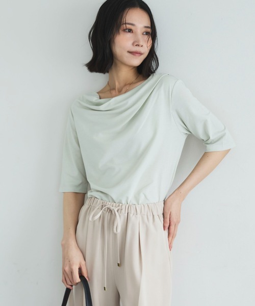 Doux archives(ドゥアルシーヴ)の「ニュアンスネック5分袖カットソー(Tシャツ/カットソー・レディース・ミント/チャコールグレー/オフホワイト・FREE)」の20枚目の写真