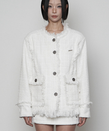 Back- belt Pocket Overfit Tweed Jacket ( WHITE )
