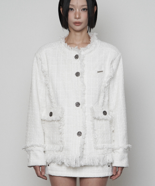 ETRE AU SOMMET(エトレオソメ)の「Back- belt Pocket Overfit Tweed Jacket ( WHITE )(テーラードジャケット・レディース・その他・FREE)」の1枚目の写真