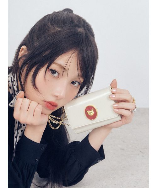 LILY BROWN(リリーブラウン)の「CATモチーフウォレットショルダー(ショルダーバッグ・レディース・ブラック/オフホワイト/ライム・F)」の1枚目の写真