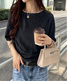 GeeRA（ジーラ）の「配色メロー5分袖表面感カットソー（Tシャツ/カットソー）」