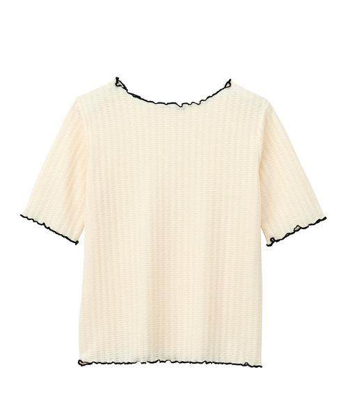 GeeRA（ジーラ）の「透けすぎず、上品に肌見せ。配色メロー５分袖表面感カットソー（Tシャツ/カットソー・レディース・アイボリー/ブラック/ライトグレー/モカ・SMALL/MEDIUM/LARGE/X-LARGE）」の16枚目の写真