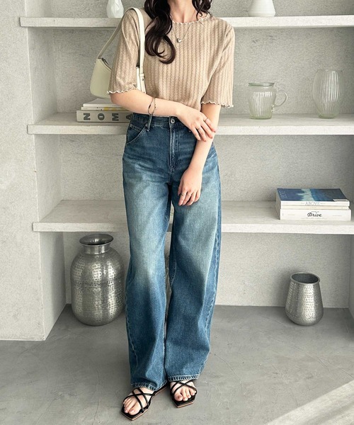 GeeRA（ジーラ）の「透けすぎず、上品に肌見せ。配色メロー５分袖表面感カットソー（Tシャツ/カットソー・レディース・アイボリー/ブラック/ライトグレー/モカ・SMALL/MEDIUM/LARGE/X-LARGE）」の14枚目の写真