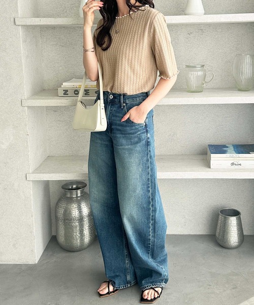 GeeRA（ジーラ）の「透けすぎず、上品に肌見せ。配色メロー５分袖表面感カットソー（Tシャツ/カットソー・レディース・アイボリー/ブラック/ライトグレー/モカ・SMALL/MEDIUM/LARGE/X-LARGE）」の15枚目の写真