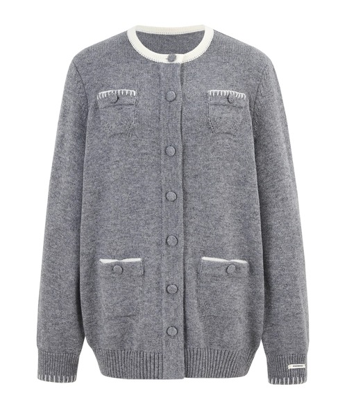 andwang(アンドワン)の「Ornament Bicolor Knit Cardigan(カーディガン/ボレロ・レディース・ブラック/グレー・FREE)」の2枚目の写真