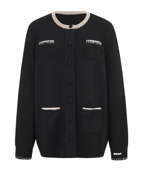 andwang(アンドワン)の「Ornament Bicolor Knit Cardigan(カーディガン/ボレロ・レディース・ブラック/グレー・FREE)」の1枚目の写真