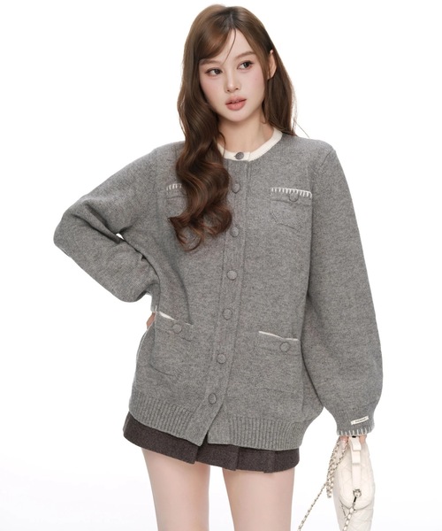 andwang(アンドワン)の「Ornament Bicolor Knit Cardigan(カーディガン/ボレロ・レディース・ブラック/グレー・FREE)」の13枚目の写真