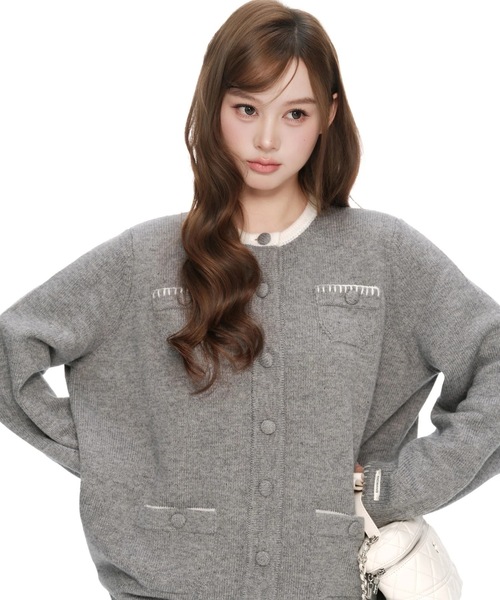 andwang(アンドワン)の「Ornament Bicolor Knit Cardigan(カーディガン/ボレロ・レディース・ブラック/グレー・FREE)」の15枚目の写真