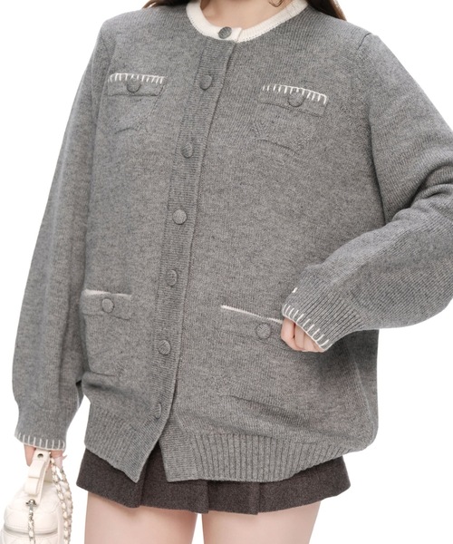 andwang(アンドワン)の「Ornament Bicolor Knit Cardigan(カーディガン/ボレロ・レディース・ブラック/グレー・FREE)」の16枚目の写真