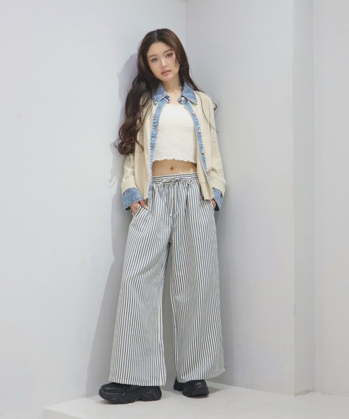 CECIL McBEE（セシルマクビー）の「サッカーストライプワイドイージーパンツ（その他パンツ・レディース・ブルー/ブラック・LARGE/MEDIUM）」の10枚目の写真