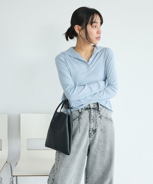 CRAFT STANDARD BOUTIQUE(クラフトスタンダードブティック)の「ハイネックハーフボタンプルオーバー(Tシャツ/カットソー・レディース・杢グレー/オフホワイト/ライトブルー・FREE)」の22枚目の写真