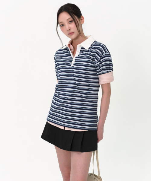 Wiemens multistripe raglan half‑sleeve ragby shirt [Navy] — регби‑футболка с рукавом‑реглан, полу‑рукав
