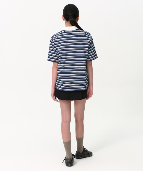 MUSINSA STANDARD WOMAN（ムシンサスタンダードウーマン）の「ウィメンズマルチストライプ半袖ラグビーシャツ[ネイビー]（ポロシャツ・レディース・その他・SMALL/MEDIUM/LARGE/X-SMALL）」の3枚目の写真