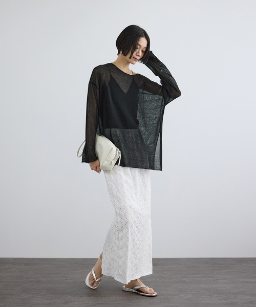 SALON adam et rope'（サロン アダム エ ロペ）の「オーガニックリネンシアーボートネックプルオーバー（ニット/セーター・レディース・ホワイト/ブラック/ブラウン・FREE）」の10枚目の写真