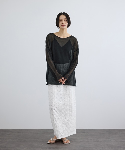 SALON adam et rope'（サロン アダム エ ロペ）の「オーガニックリネンシアーボートネックプルオーバー（ニット/セーター・レディース・ホワイト/ブラック/ブラウン・FREE）」の7枚目の写真