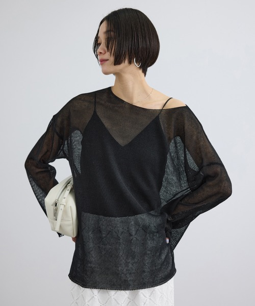 SALON adam et rope'（サロン アダム エ ロペ）の「オーガニックリネンシアーボートネックプルオーバー（ニット/セーター・レディース・ホワイト/ブラック/ブラウン・FREE）」の5枚目の写真