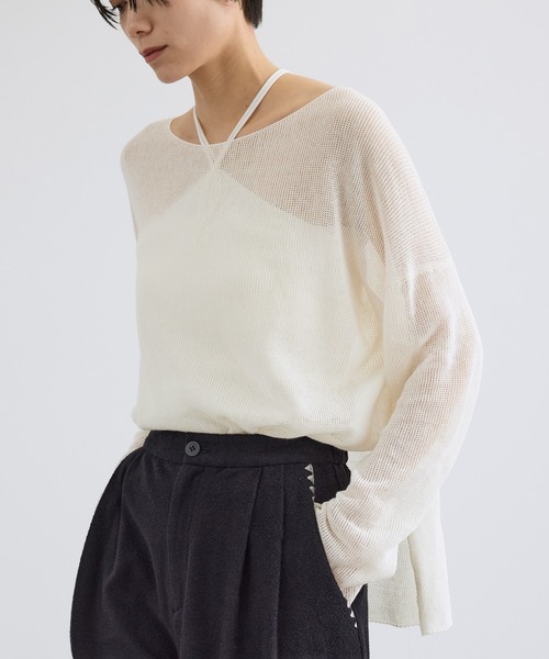 SALON adam et rope'（サロン アダム エ ロペ）の「オーガニックリネンシアーボートネックプルオーバー（ニット/セーター・レディース・ホワイト/ブラック/ブラウン・FREE）」の7枚目の写真
