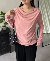 レイヤードドレープネックトップス