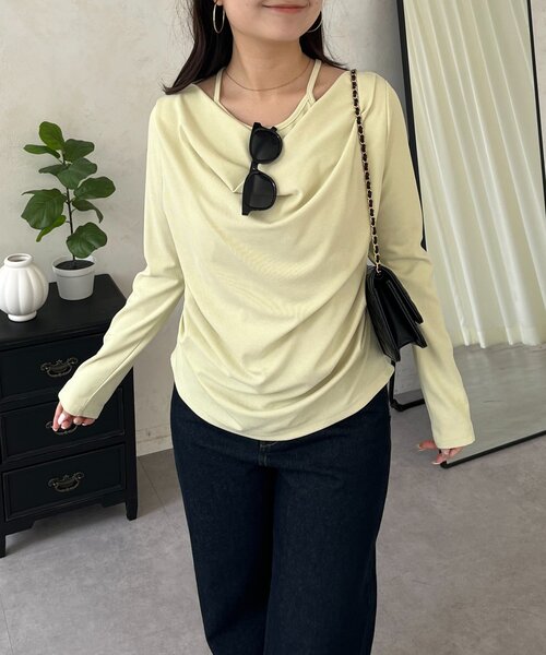 prose verse（プロズヴェール）の「レイヤードドレープネックトップス（Tシャツ/カットソー・レディース・ピンク/オフホワイト/ミント/ブラック・LARGE/MEDIUM）」の10枚目の写真