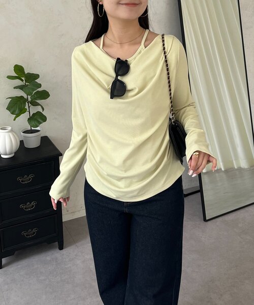 prose verse（プロズヴェール）の「レイヤードドレープネックトップス（Tシャツ/カットソー・レディース・ピンク/オフホワイト/ミント/ブラック・LARGE/MEDIUM）」の11枚目の写真