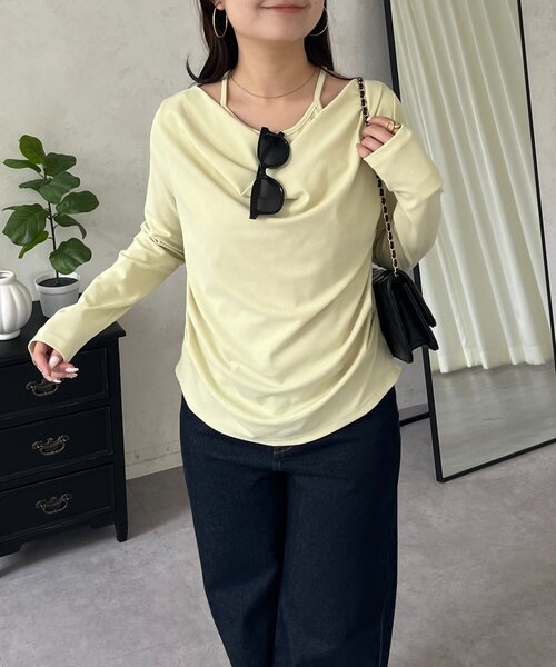 prose verse（プロズヴェール）の「レイヤードドレープネックトップス（Tシャツ/カットソー・レディース・ピンク/オフホワイト/ミント/ブラック・LARGE/MEDIUM）」の12枚目の写真