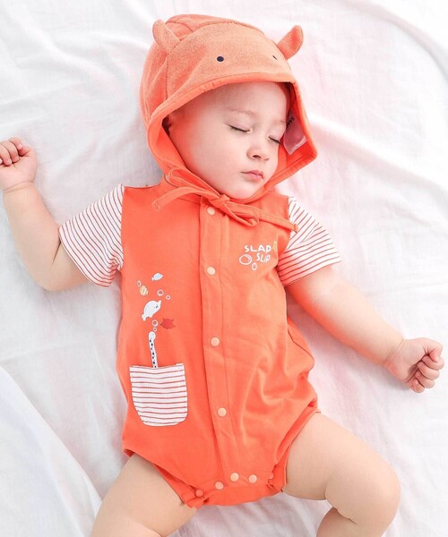 SLAP SLIP BABY（スラップスリップベビー）の「海の生き物ロンパース+帽子セットベビー(70~80cm)（ロンパース・キッズ・オレンジ/ホワイト・80ｃｍ/70cm）」の2枚目の写真