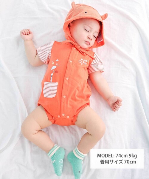 SLAP SLIP BABY（スラップスリップベビー）の「海の生き物ロンパース+帽子セットベビー(70~80cm)（ロンパース・キッズ・オレンジ/ホワイト・80ｃｍ/70cm）」の3枚目の写真