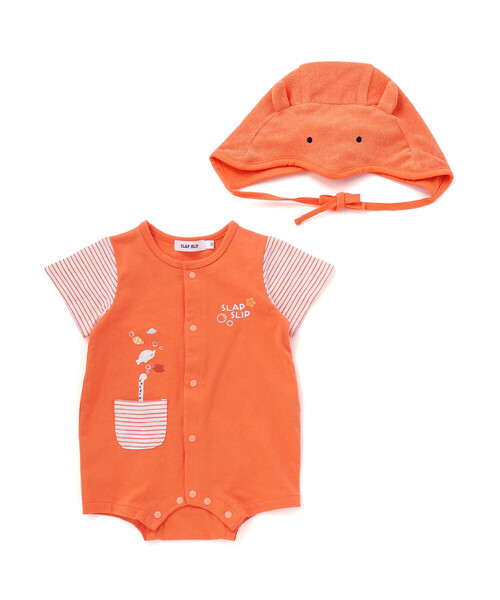 SLAP SLIP BABY（スラップスリップベビー）の「海の生き物ロンパース+帽子セットベビー(70~80cm)（ロンパース・キッズ・オレンジ/ホワイト・80ｃｍ/70cm）」の5枚目の写真