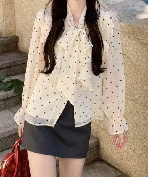 Teem Store(チームストア)の「シアードット フリルデザイン リボンブラウス(シャツ/ブラウス・レディース・アイボリー・M/S)」の4枚目の写真
