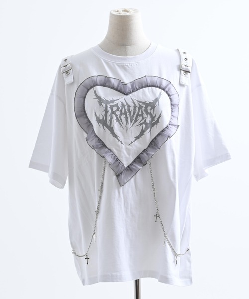 TRAVAS TOKYO(トラバス トウキョウ)の「『TRAVAS TOKYO/トラバス トーキョー』チェーン付きハートフリルTシャツ(Tシャツ/カットソー・レディース・ホワイト/ブラック・FREE)」の19枚目の写真