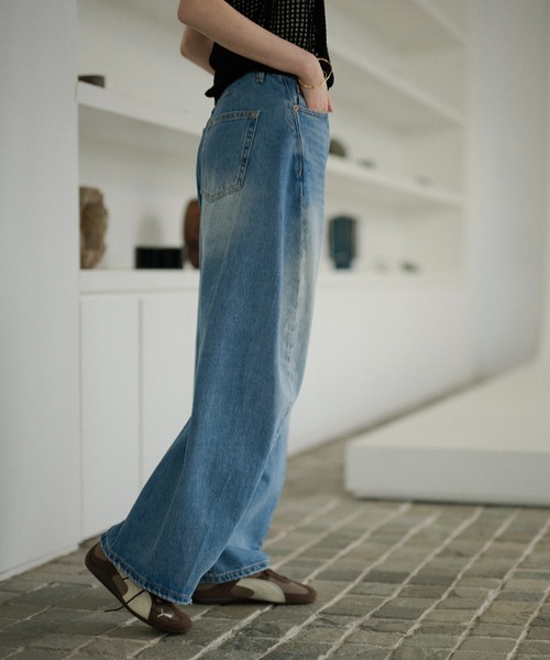 LAULEN（ローレン）の「high waist washed wide denim /ハイウエストウォッシュドワイドデニム（デニムパンツ・レディース・ブルー・S/M）」の3枚目の写真